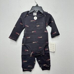 Nordstrom Baby Holiday 2 Piece Set Navy Blue Santa Sleigh 100% Cotton NWT